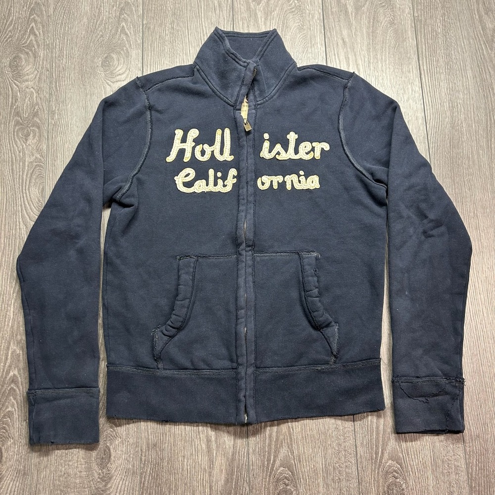 Vintage Hollister California Full Zip XL Sweatshirt Navy Blue Y2K Logo